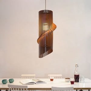 Laser Cut Wooden Spiral Pendant Light