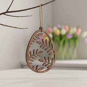Laser Cut Wooden Sprig Leaves Easter Egg Ornament