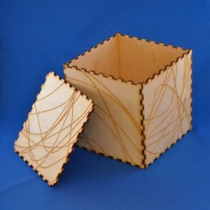 Laser Cut Wooden Square Box with Abstract Line Engraving