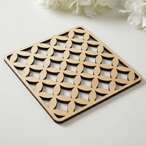 Laser Cut Wooden Square Coaster with Japanese Geometric Pattern