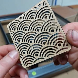 Laser Cut Wooden Square Coaster with Japanese Seigaiha Pattern