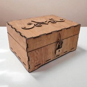 Laser Cut Wooden Storage Box with Hinged Lid and Latch