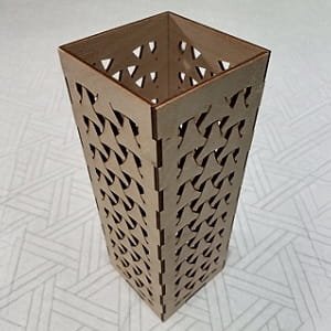 Laser Cut Wooden Table Lamp Shade with Intricate Geometric Cutout Pattern