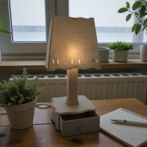 Laser Cut Wooden Table Lamp with Drawer Base