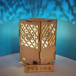 Laser Cut Wooden Table Lamp with Intricate Pattern