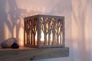 Laser Cut Wooden Tea Light Holder with Tree Pattern