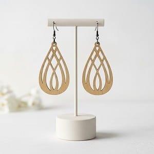 Laser Cut Wooden Teardrop Earrings