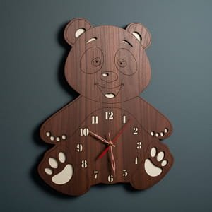 Laser Cut Wooden Teddy Bear Wall Clock Double Layer Design