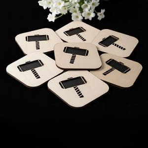 Laser Cut Wooden Thor Mjolnir Hammer Drink Coaster