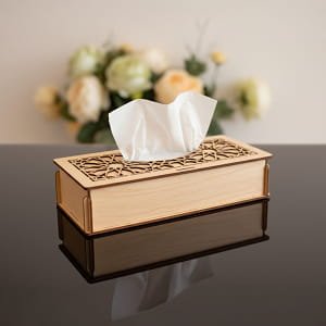 Laser Cut Wooden Tissue Box with Decorative Geometric Top