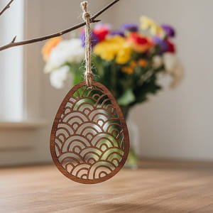 Laser Cut Wooden Wave Easter Egg Hanging Ornament