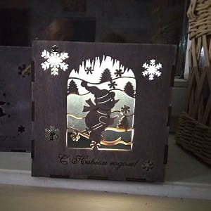 Laser Cut Wooden Winter Scene Light Box with Snowman Design