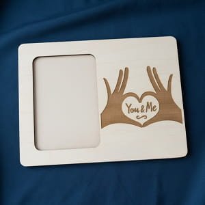Laser Cut Wooden You and Me Photo Frame with Heart Hands Engraving