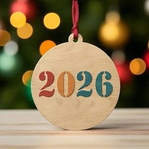 Laser Cut Year 2026 Bauble Ornament