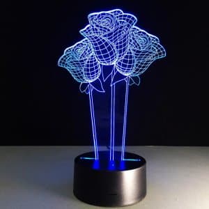 Laser Engraved 3 Roses 3D Optical Illusion LED Lamp Night Light