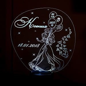 Laser Engraved Acrylic LED Lamp Gift for Baby Birth Announcement