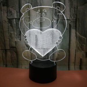 Laser Engraved Customized Care Bear with Heart 3D Illusion Lamp