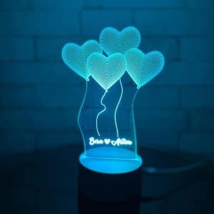 Laser Engraved Customized Love Heart Balloon 3D Acrylic Lamp