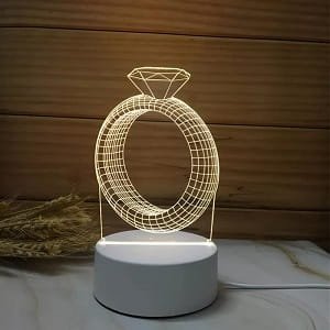 Laser Engraved Diamond Ring 3D Illusion LED Lamp