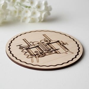 Laser Engraved Drink Coaster with Vintage Brewing Equipment Design