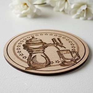 Laser Engraved Drink Coaster with Vintage Coffee Dispenser Design