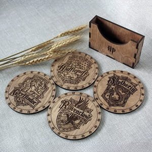 Laser Engraved Harry Potter Coaster Set with Holder