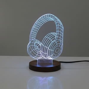 Laser Engraved Headphones 3D Optical Illusion Lamp with Base