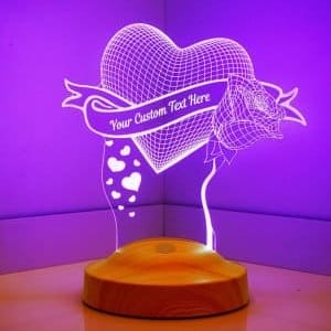 Laser Engraved Heart With Rose Custom 3D Illusion Lamp