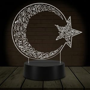 Laser Engraved Islamic Crescent Arabic Calligraphy 3D LED Lamp