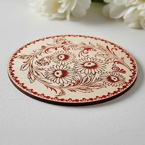Laser Engraved Khokhloma Russian Folk Art Drink Coaster