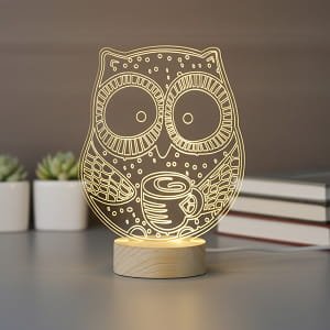 Laser Engraved Owl 3D Illusion Desk Lamp Acrylic Night Light