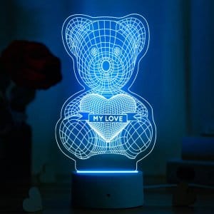 Laser Engraved Personalized Teddy Bear with Heart 3D Illusion Lamp