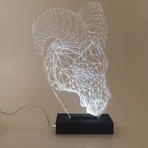 Laser Engraved Ram Head 3D Illusion LED Lamp