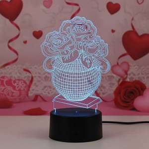 Laser Engraved Rose Flower Vase Acrylic LED Night Light