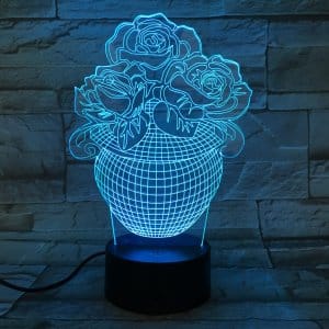 Laser Engraved Rose Vase 3D Illusion LED Lamp
