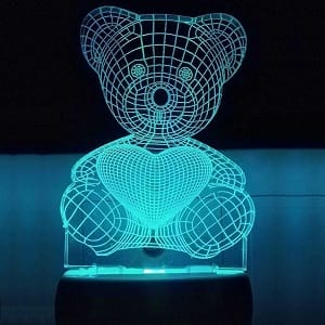 Laser Engraved Teddy Bear with Heart 3D Acrylic Lamp