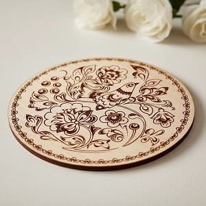 Laser Engraved Traditional Russian Khokhloma Wooden Drink Coaster