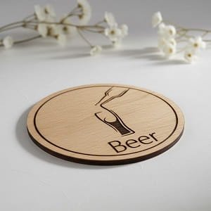 Laser Engraved Wooden Beer Bottle and Glass Drink Coaster