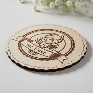 Laser Engraved Wooden Beer Drink Coaster with Crayfish Design