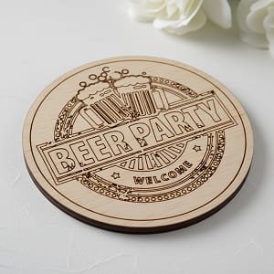 Laser Engraved Wooden Beer Party Drink Coaster