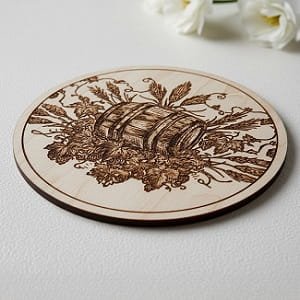 Laser Engraved Wooden Beverage Barrel Drink Coaster
