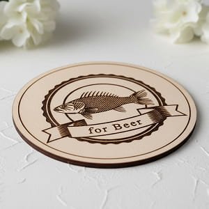 Laser Engraved Wooden Fish and Beer Drink Coaster