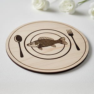 Laser Engraved Wooden Fish Dinner Drink Coaster