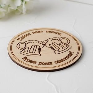 Laser Engraved Wooden Russian Beer Drink Coaster