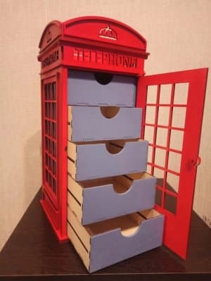 London Phone Booth Chest of Drawers Laser Cut File