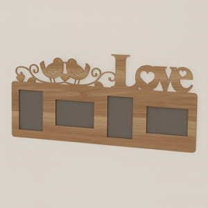 Love Multi Photo Frame Laser Cut Wooden Wall Decor with Birds and Hearts