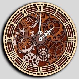 Multilayer Wooden Clock with Gears Laser Cut File