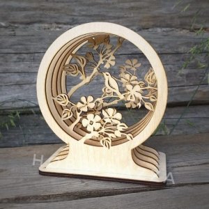 Multilayered Wooden Snow Globe with Birds on Branches Laser Cut File