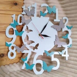 Numbers 3D Wooden Wall Clock with Butterflies Cutout Plan Laser Cut File