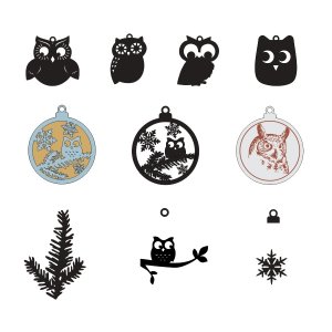 Owl Christmas Ornament Collection Laser Cut File
